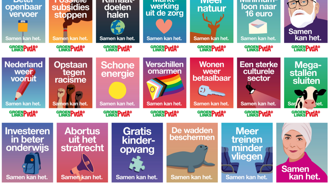 Posters Tweede Kamerverkiezingen GroenLinks-PvdA